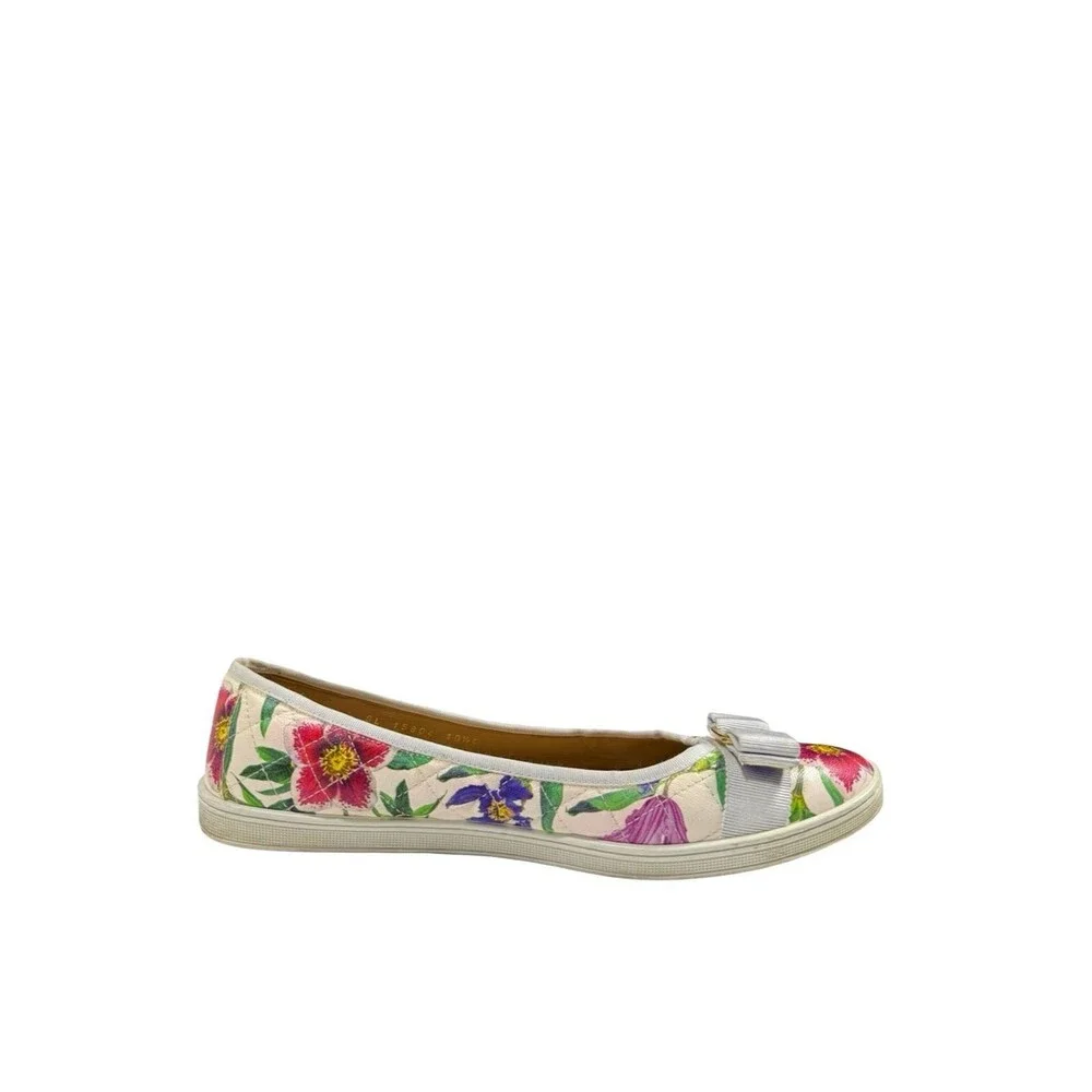 Salvatore Ferragamo Vara Bow Floral Flats Shoe Accent Leather Sz 10.5 C Designer